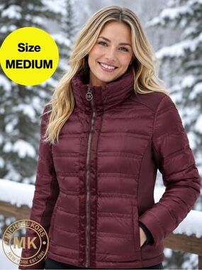 MICHAEL KORS 🤍 Vibrant Women’s Burgundy Outerwear Puffer Jacket (Size Medium)
